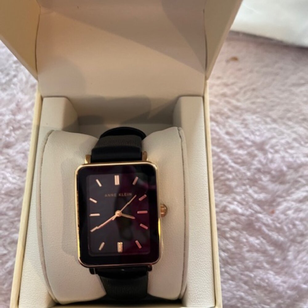 Anne Klein Women's Leather Strap Watch, Ak/3702 BKBK- BLACK/Black